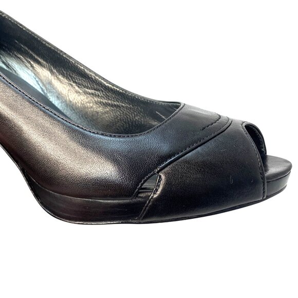 Stuart Weitzman Black Leather Peep Open Toe High Heel Luxury Pumps Size 7.5M - Picture 9 of 13
